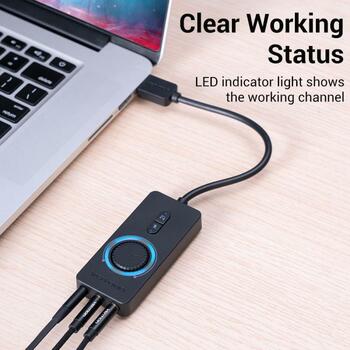 Vention USB звуковая карта CDRBB, 16 бит, 44100-48000 Гц, USB, 3.5 мм, 2 кнопки, 0.15 м, черный (CDRBB)