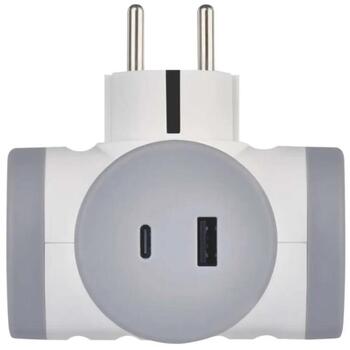 Emos Адаптер P0077PD, 2×2P+PE, 2×USB-A(QC20W), 1×USB-C(PD20W), 3680W, IP20, защита от детей (P0077PD)