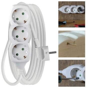 Emos Удлинитель P0325R, 5 м, белый, 3× 2P + PE ГЕРМАНИЯ, ПВХ, 3 680 Вт, защита от детей (P0325R)