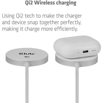Club3D Lādētājs CAC-3026 Qi2 25W Bezvadu Lādētājs Balts Qi 2.2 MagSafe Saderīgs Magnētiskais Paliktnis, 1m USB-C kabelis, 1 ierīce (CAC-3026)