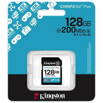 Kingston Карта SDXC SDG4/128GB, 128 ГБ, 200 МБ/с, C10, UHS-I, U3, V30 (SDG4/128GB)