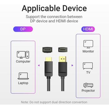 Vention DP на HDMI кабель 2M HADBH, 2м, 7мм, 30AWG, 1080p@60Hz, золотой разъем, PVC оболочка (HADBH)