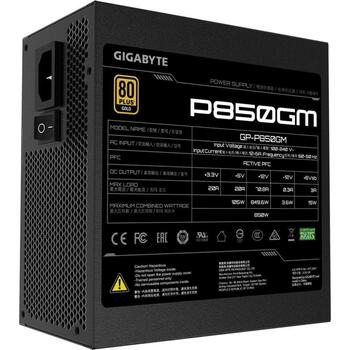 GIGABYTE Datora barošanas bloks MODELIS GP-P850GM, 850W, 100-240V, 50-60Hz, 80 PLUS Gold, pilnībā modulārs dizains (GP-P850GM)