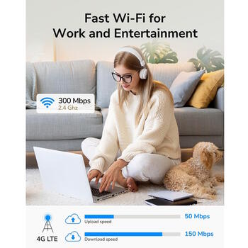 Cudy LT300 4G LTE Cat4 маршрутизатор, 300Mbps WiFi, Nano SIM, VPN, блокировка диапазонов, белый (LT300)