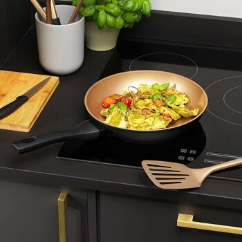 Russell Hobbs Сковорода RH01666BEU7, 24см, алюминий, черный/золотой, антипригарное покрытие, подходит для всех типов плит (RH01666B1EU7)