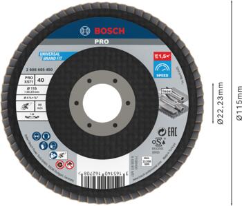 Slīppap.slīpšķ.metal top D 115 mm, K 40, 1 gab., Mazām leņķa slīpmašīnām PRO X571 VĒDEKĻVEIDA DISKS, 2608605450, BOSCH (2608605450)