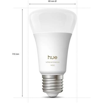 Philips Hue WA 1100 A60 2P EU, LED spuldze, E27, 8.1 W, 1100 lm, 1000-20000 K, Bluetooth, Zigbee, 2 gab. (8720169364868)