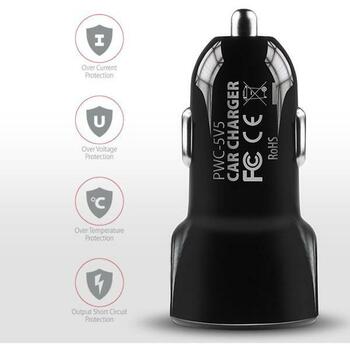 Axagon Lādētājs automašīnai PWC-5V5 24W, 2x USB-A 5V/2.4A, strāvas adapteris, 12-24V, melns, ātrā uzlāde, OCP, OVP, OTP, OSP (PWC-5V5)