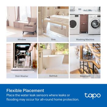 Tp-Link Smart Water Leak Sensor Tapo T300, 868MHz, 90dB, IP67, 0-40ºC, 0-99%RH, 2 AAA baterijas, 64 sensori (TAPOT300)