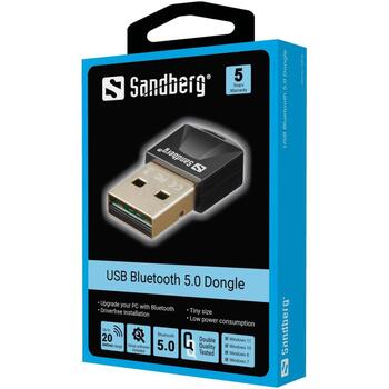 Sandberg Adapteris 134-34, Bluetooth 5.0, USB 2.0, 20m, 3,0 Mbps, 2,4 GHz, A2DP, HSP, vairāki savienojumi (134-34)