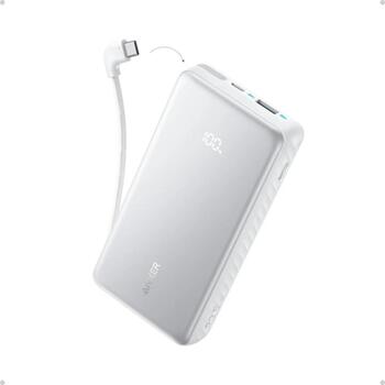 Anker Power Bank 22.5W, Built-In USB-C Cable | Zolo | 20000 mAh | USB-C | White (A110EH21)