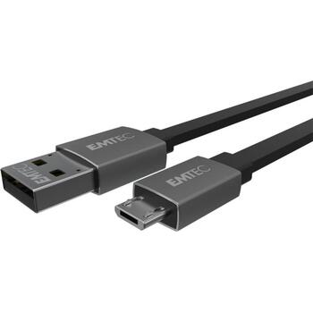 Emtec кабель USB-A к micro-USB ECCHAT700MB, 1.2m, 12W, 2.4A, 480Mbit/s, серый, черный, плоский кабель (ECCHAT700MB)
