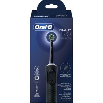 Oral-B elektriskā zobu birste D103 Vitality PRO Black, 1 galviņa, 3 režīmi, 7600 kustības minūtē, uzlādējama, NiMH akumulators (D103 Vitality PRO Black)