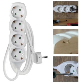 Emos Удлинитель P0421R, 1,5м, 4x2P+PE, белый, ПВХ, 3680Вт, защита от детей (P0421R)