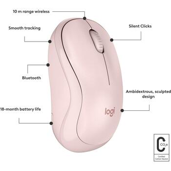 Logitech оптическая мышь M240 910-007121, 10м, 3 кнопки, батарея AA, розовая, эргономичная, тихий клик (910-007121)