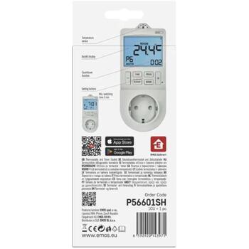 Emos Термостат МОДЕЛЬ P56601SH, цифровой, Wi-Fi, 3 680 W, 24 программы таймера, защита от детей, голосовое управление (P56601SH)