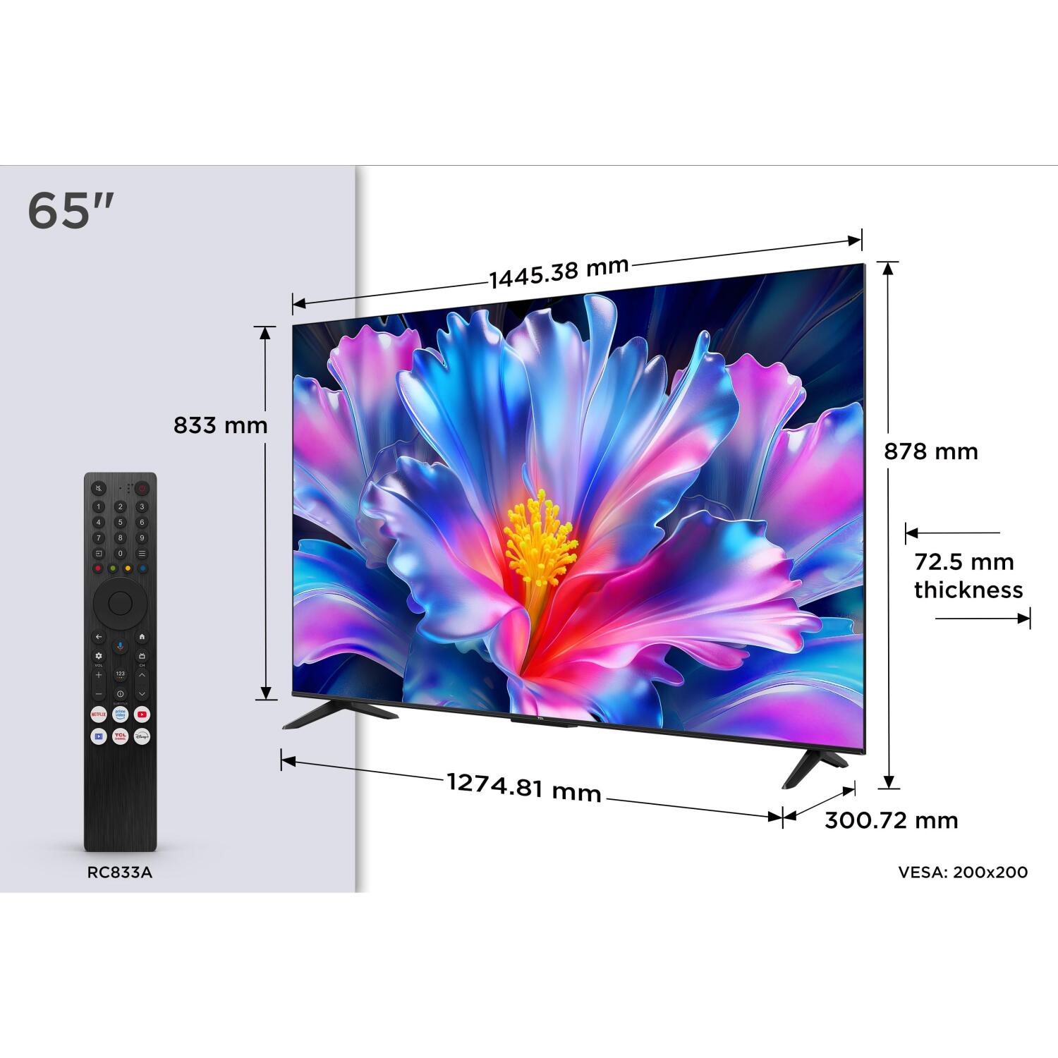Tcl televizors 65P6L, 165 cm 4K Ultra HD, QLED, Google TV, 60 Hz, HDMI 2.1, Dolby Audio, HDR10, 2 GB RAM, 16 GB ROM (65P6L)