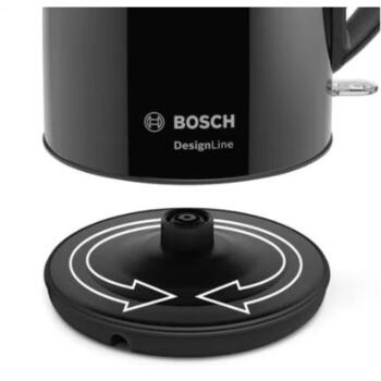 Bosch Чайник DesignLine TWK3P423, 2400 W, 1.7 L, нержавеющая сталь, 360° вращающаяся база, черный (TWK3P423)