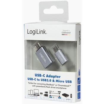 Logilink USB адаптер AU0040, USB 3.1 C на USB 3.0 A, Micro USB 2.0, 2 шт, алюминий, Plug and Play (AU0040)