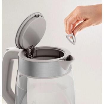 TEFAL чайник KI605B30, 2200W, 1.7L, стекло, 360° вращающаяся база, серый (KI605B30)