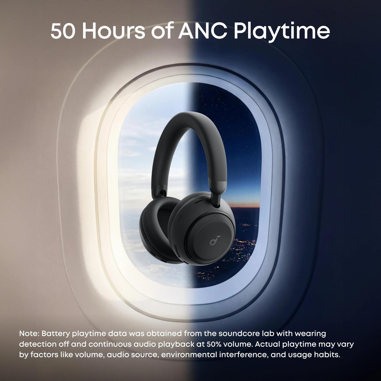 Anker Soundcore austiņas Space 2 D1402G11, 40mm, 50-70h, virs auss, mikrofons, trokšņu slāpēšana, bezvadu, Jet Black (D1402G11)