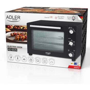 Adler Мини-духовка AD 6026, 48 л, 1800 Вт, черная, конвекция, 5 режимов выпечки, таймер, подсветка (AD 6026)