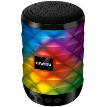 Портативная Bluetooth колонка мощностью 5W с RGB подсветкой TWS FM радио USB microSD PS-55 чёрный SV-021146 SVEN (SV-021146)