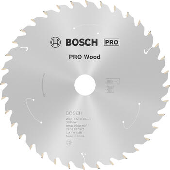 Standard for Wood 160x20/15.875x1.5/1.0x36T, Rokas ripzāģiem PRO WOOD CORDLESS RIPZĀĢA ASMENS, 2608837677, BOSCH (2608837677)