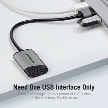 Vention USB внешняя звуковая карта CDKHB 16 бит, 44100-48000 Гц, USB, кабель 0.15 м, серый (CDKHB)