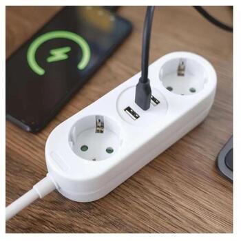 Emos Удлинитель P0221U, 1,5м, 2×2P+PE, 2×USB-A, 1×USB-C, 5V, 3,4A, 3680W, PVC, защита от детей (P0221U)