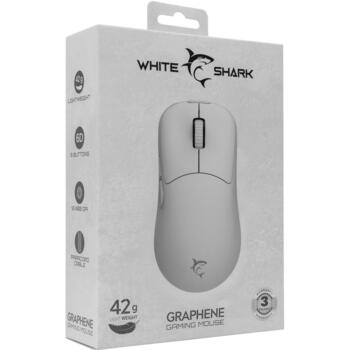 White Shark GRAPHENE-W GM-5014, vadu spēļu pele, 6 pogas, 6200 DPI, 1000 Hz, USB, 1,5 m, balta (GRAPHENE-W)