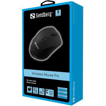 Sandberg bezvadu pele Pro 630-06, 60g, 1600 DPI, 5 pogas, RF bezvadu, 10m, USB Type-A, RoHS (630-06)