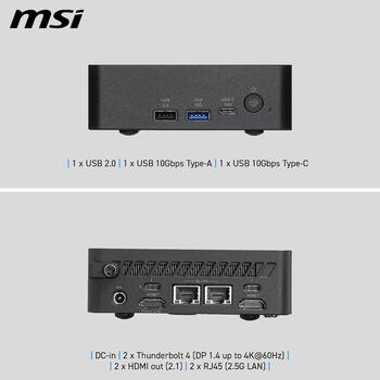 MSI Мини-ПК Cubi NUC AI+ 3MG-003BEU, Intel Core Ultra 9 386H, 4.9 ГГц, 16 ядер, 18 МБ, DDR5 SO-DIMM, 128 ГБ, 2x Thunderbolt 4 (Cubi NUC AI+ 3MG-003BEU)