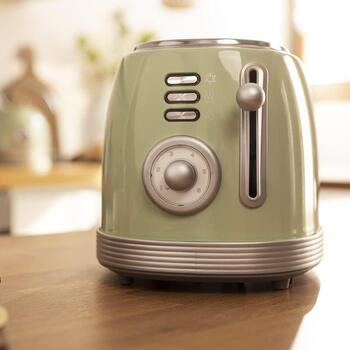 Cecotec Toaster Toast&Taste 800 Vintage 3209, 850 W, 2 slots, nerūsējošais tērauds, gaismas zaļa, papildu pacelšanas funkcija (3209)