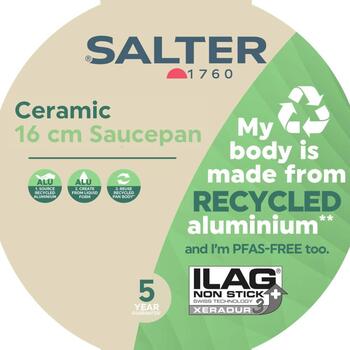 Salter Sautēšanas katliņš BW12877AS, 16cm, 100% pārstrādāts alumīnijs, stikla vāks, nepiedegošs pārklājums (BW12877AS)