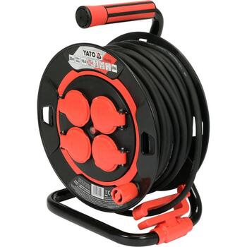 Yato удлинитель на катушке YT-81052, 20м, 3Gx1.5мм², 230В, 50Гц, 16А, IP44, 4 розетки, H05RR-F, 3000Вт, 1000Вт, заземление (YT-81052)