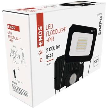 Emos LED прожектор ZS2323, 20 Вт, 2000 лм, IP44, нейтральный белый, 120°, PIR датчик, алюминий (ZS2323)
