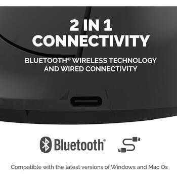 Fellowes Breyta vertikālā bezvadu pele 100143579, 1600 DPI, Bluetooth + USB Type-C, optiskā, ergonomiskā, labročiem, melna (100143579)
