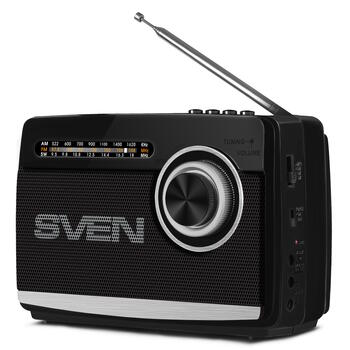 Портативная колонка SRP-535 с радио FM/AM/SW поддержкой USB/microSD фонариком и мощностью 3 W Чёрный SV-017187 SVEN (SV-017187)