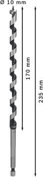 Spirālveida urbis kokam 10,0x235,0 mm,1 gab., Urbjmašīnām/skrūvgriežiem, triecienurbjmašīnām/triecienskrūvgriežiem PRO WOOD SPIRĀLURBIS, 2608597624, BOSCH (2608597624)