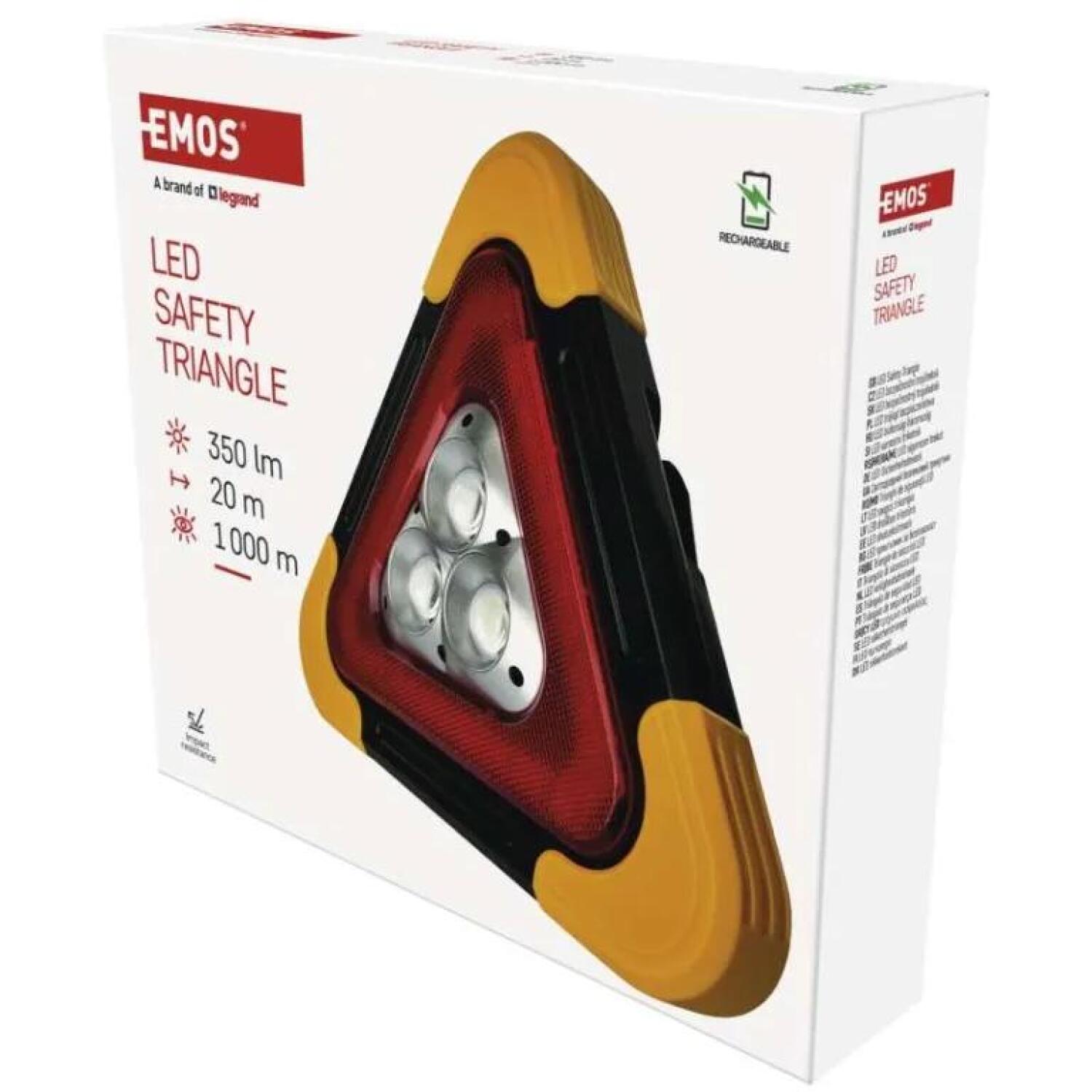 Emos Перезаряжаемый предупреждающий треугольник P4010, 590 г, 270 × 50 × 245 мм, 3× COB LED + КРАСНЫЙ LED, 180° поворотная ручка (P4010)