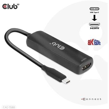 Club3D USB-C на HDMI адаптер CAC-1588 8K60Hz, 4K120Hz, HDCP1.4, HDCP2.3, 100W PD, DSC1.2 (CAC-1588)