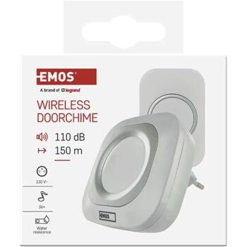 Emos Беспроводной дверной звонок P5733W, P5733W, 150м, 36 мелодий, IP44, 110дБ, 1x3V CR2032 в комплекте, self-learning (P5733W)