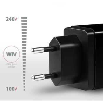 Axagon зарядное устройство ACU-QS24 24W, 2x USB QC3.0, 5V-1.2A, 100-240V, черный, защита питания (ACU-QS24)