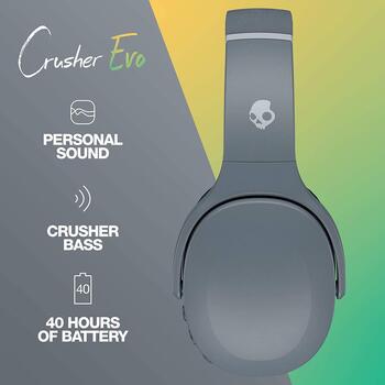 Skullcandy беспроводные наушники Crusher Evo S6EVW-N744, 40ч, 32Ом, Bluetooth 5.0, микрофон, серый (S6EVW-N744)