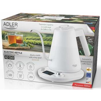 Adler Чайник AD 1349w, 1100 W, 1 L, Нержавеющая сталь, 360° поворотная база, LED дисплей, Контроль температуры (AD 1349w)