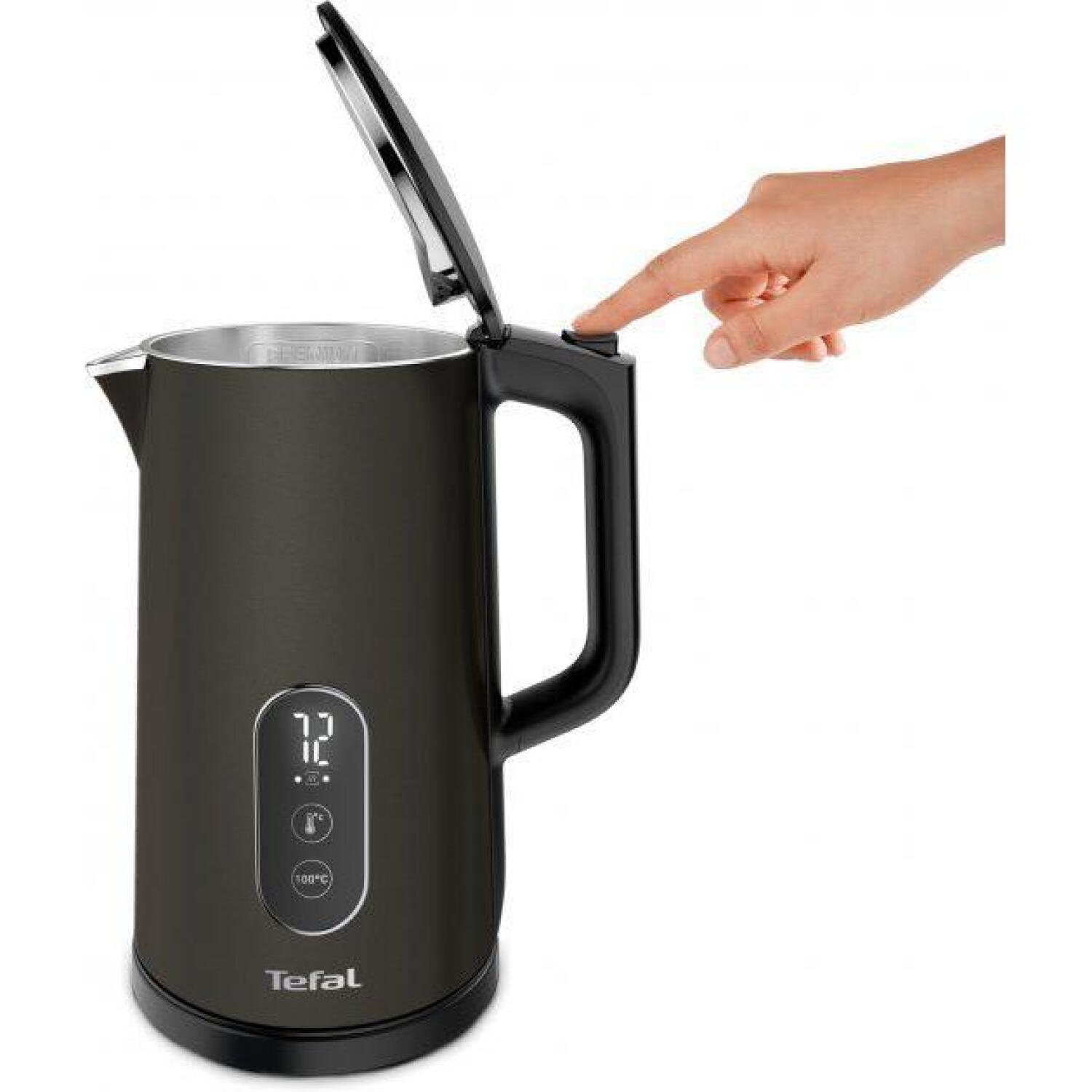 Tefal Цифровой чайник KI831E10, 1,7 л, 1800 Вт, черный, нержавеющая сталь, 360° поворотная база, автоматическое отключение (KI831E)