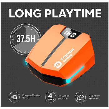 Беспроводные TWS наушники с Bluetooth 5.3 низкой задержкой в игровом режиме и встроенным микрофоном DoubleBee Gaming Черные CND-GTWS2B CANYON (CND-GTWS2B)
