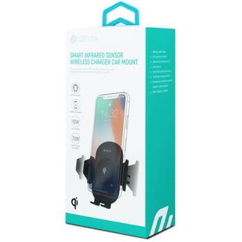 Devia Держатель для телефона в автомобиле 120EA1940001, 5V/1A, 9V/1,2A, Qi, 55-86mm, 360°, USB-C, беспроводная зарядка (120EA1940001)