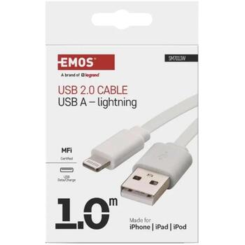 Emos Uzlādes un datu kabelis SM7013W, 1m, balts, 12W, 2,4A, 480Mbit/s, A-i16P savienotāji (SM7013W)